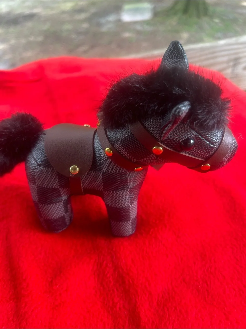 Luxury Check Plaid horse  Keychain Charm - Black/Brown